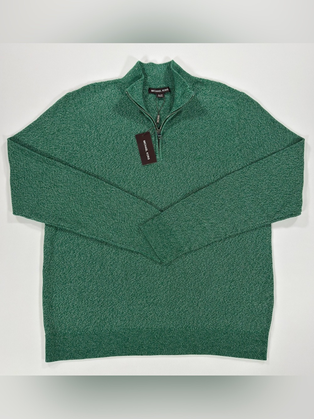 NWT Michael Kors Mens XL 1/4 Zip Pullover Sweater Jewel Green 100% Cotton